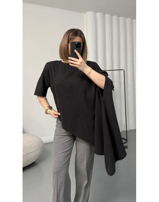 Lora Asimetrik Bluz - Siyah