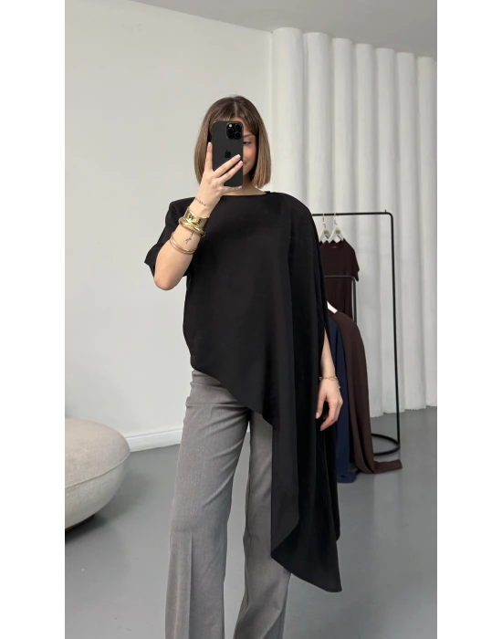 Lora Asimetrik Bluz - Siyah