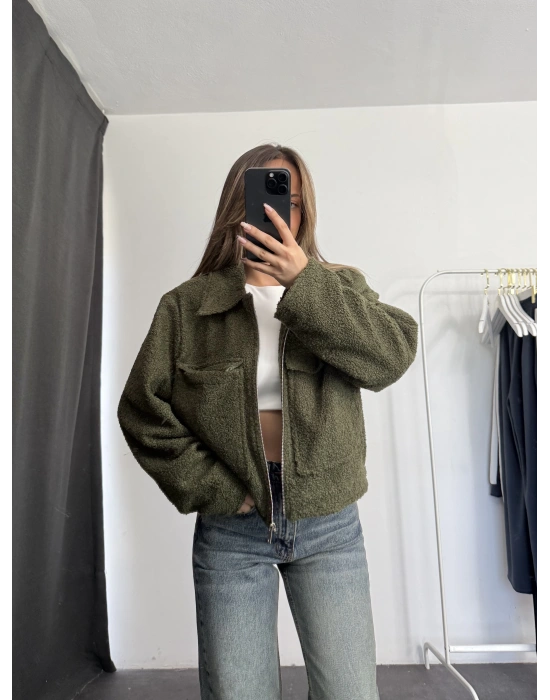 Lora Bukle Ceket - Haki