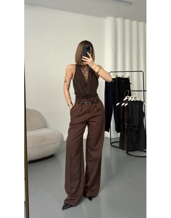 Luce Kemerli Pantolon - Kahve