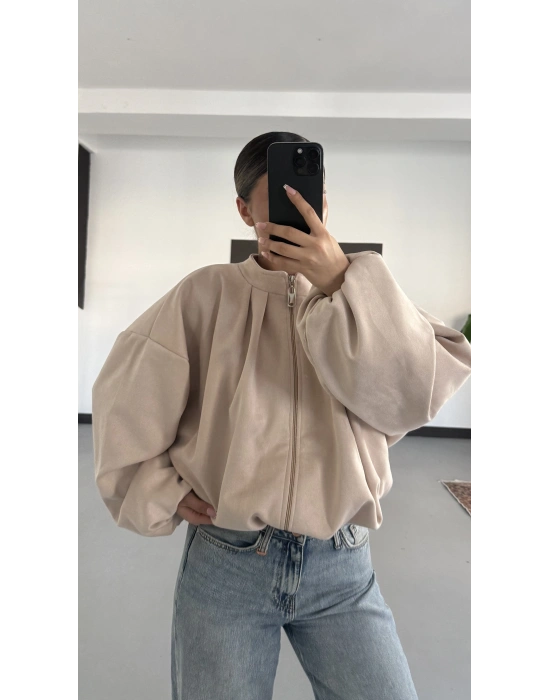 Maira Oversize Süet Ceket - Bej