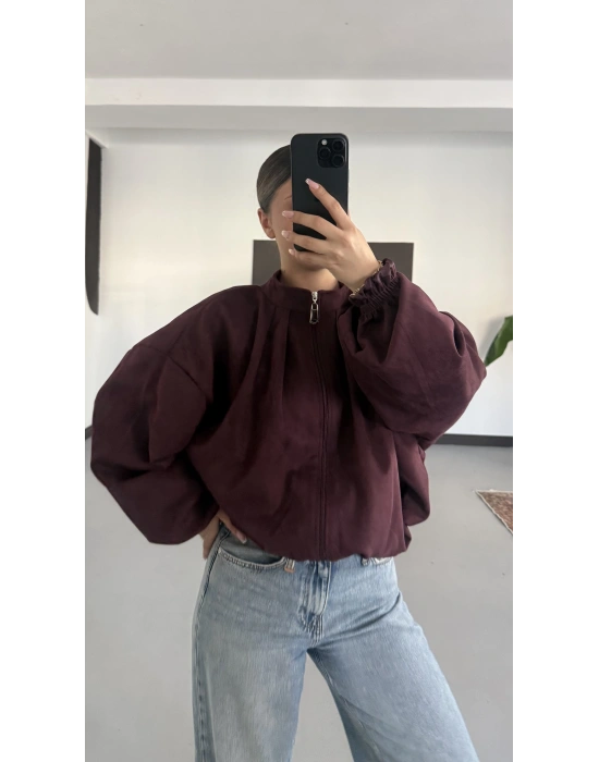 Maira Oversize Süet Ceket - Bordo