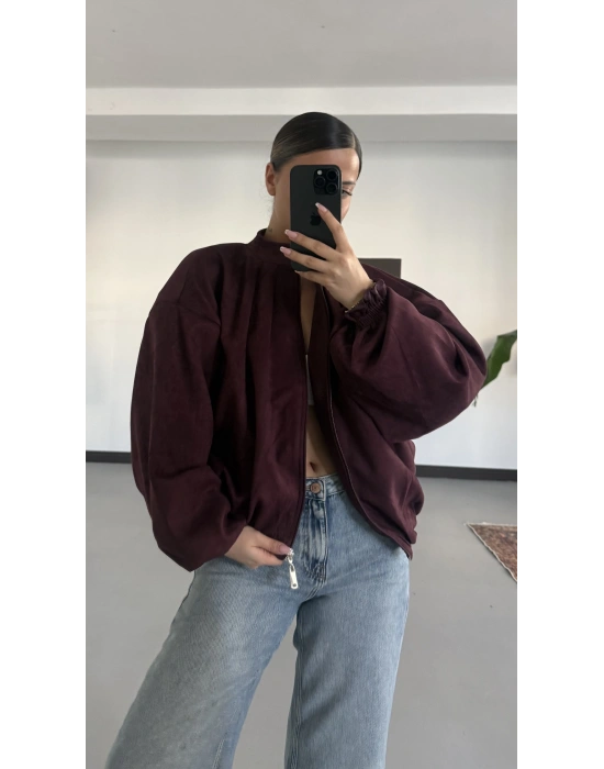 Maira Oversize Süet Ceket - Bordo
