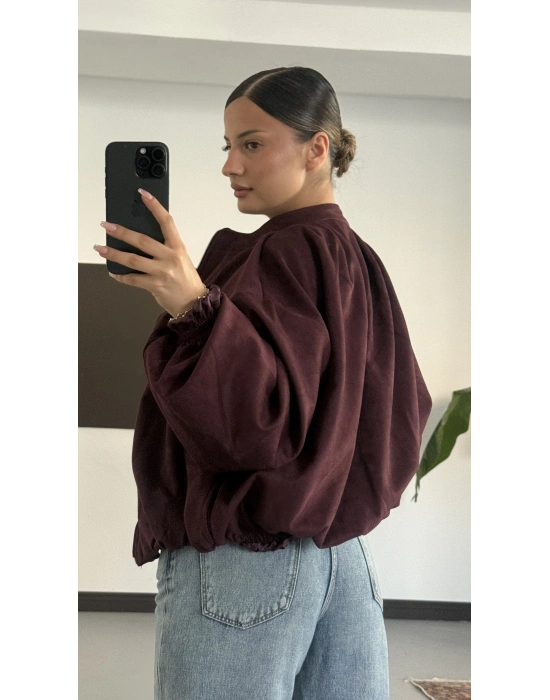 Maira Oversize Süet Ceket - Bordo