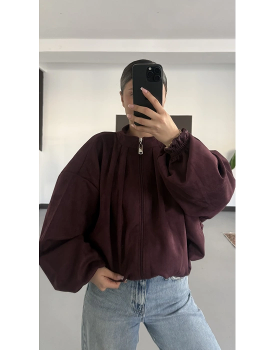 Maira Oversize Süet Ceket - Bordo