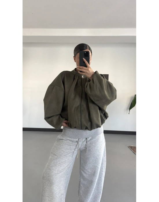 Maira Oversize Süet Ceket - Haki