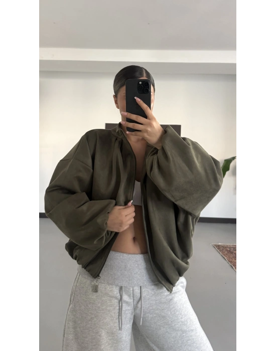 Maira Oversize Süet Ceket - Haki