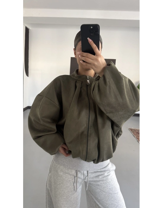 Maira Oversize Süet Ceket - Haki