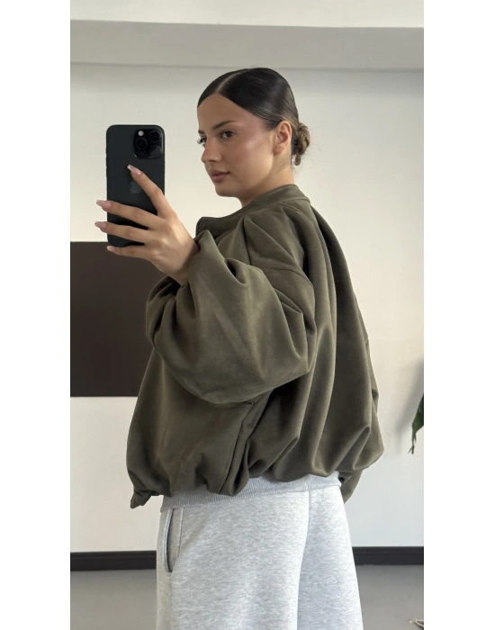 Maira Oversize Süet Ceket - Haki