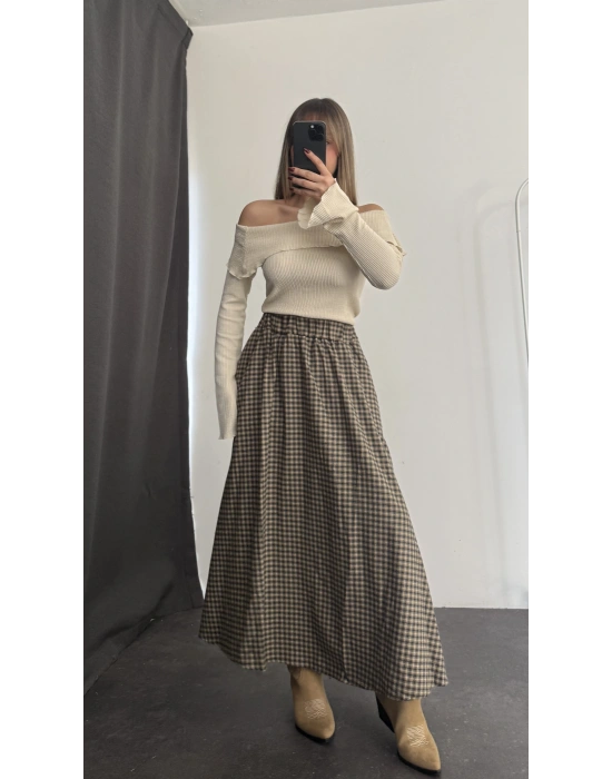 Maisie Ekoseli Etek - Kahve