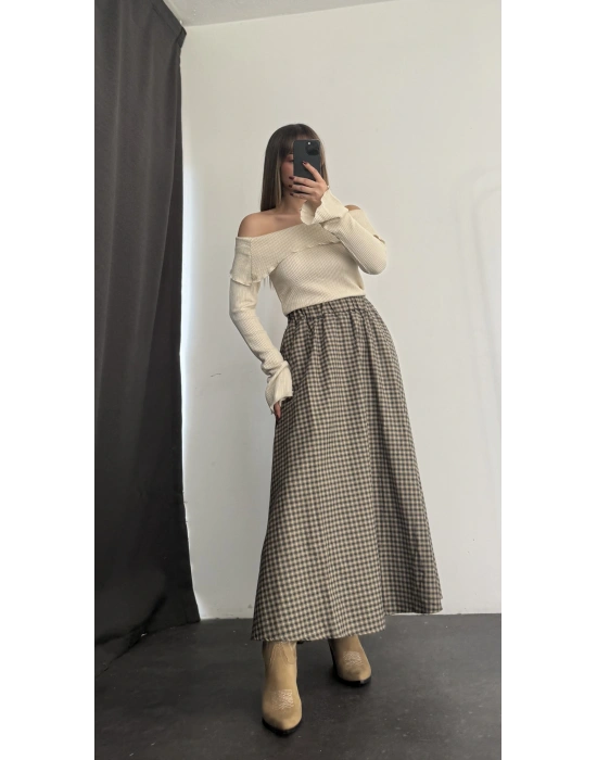 Maisie Ekoseli Etek - Kahve