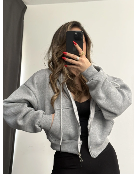 Mark Basic Şardonlu Hırka - Gri Melanj