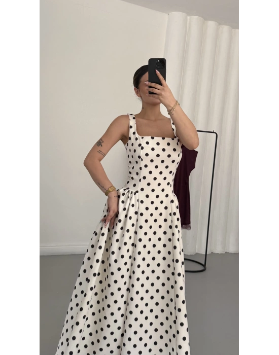 Marlee Puantiyeli Elbise - Beyaz