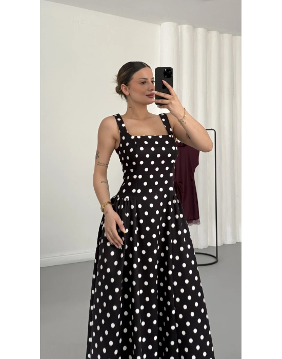 Marlee Puantiyeli Elbise - Siyah