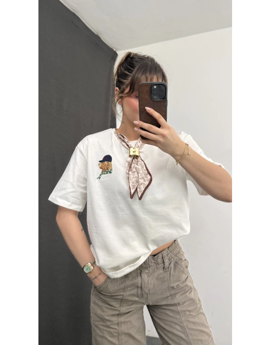 Marlen Fular Detay Tshirt - Beyaz