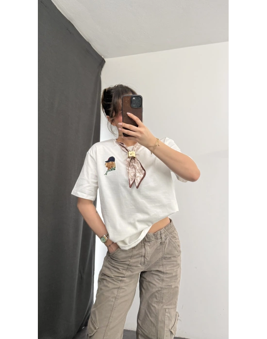 Marlen Fular Detay Tshirt - Beyaz