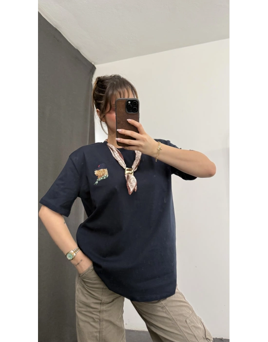 Marlen Fular Detay Tshirt - Lacivert