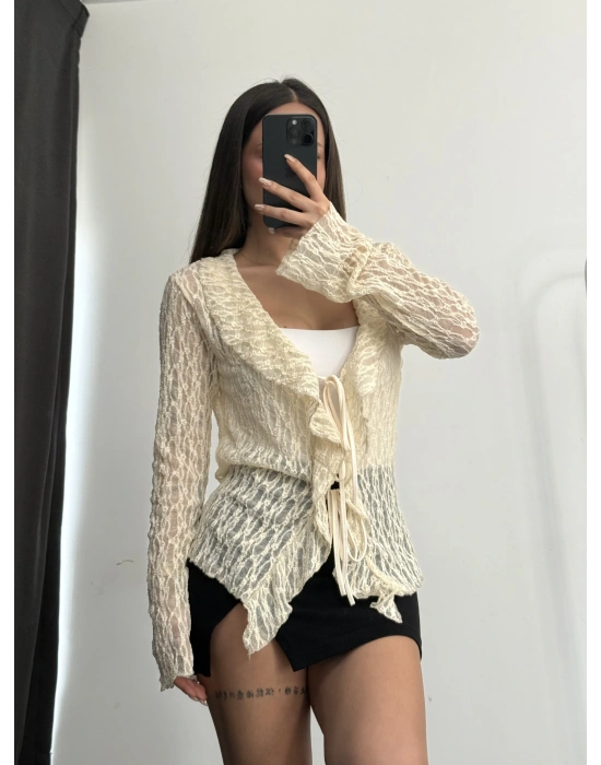 Martha Bağlamalı Dantel Bluz - Bej