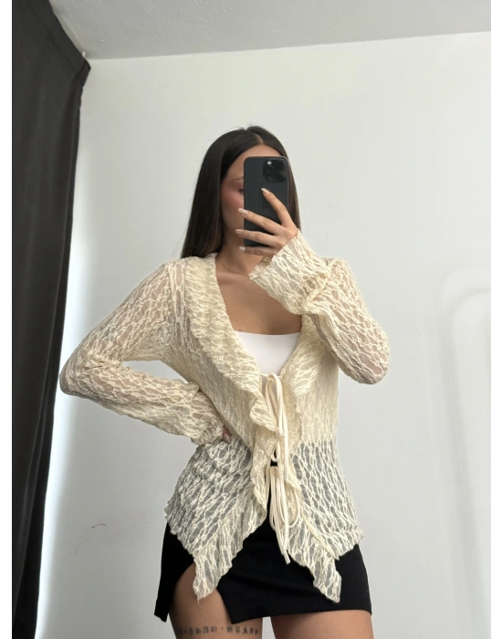 Martha Bağlamalı Dantel Bluz - Bej