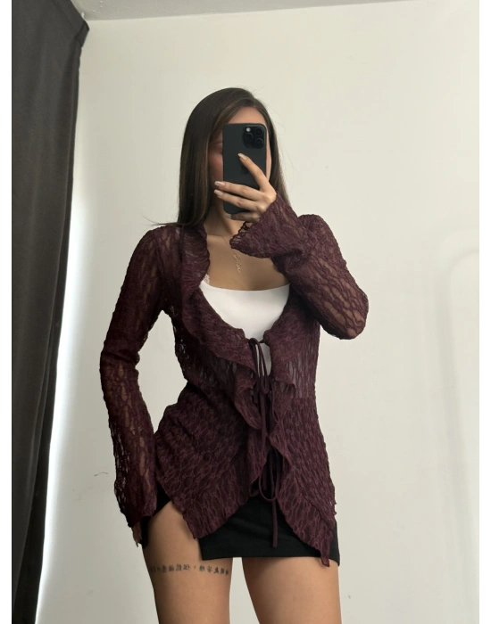 Martha Bağlamalı Dantel Bluz - Bordo