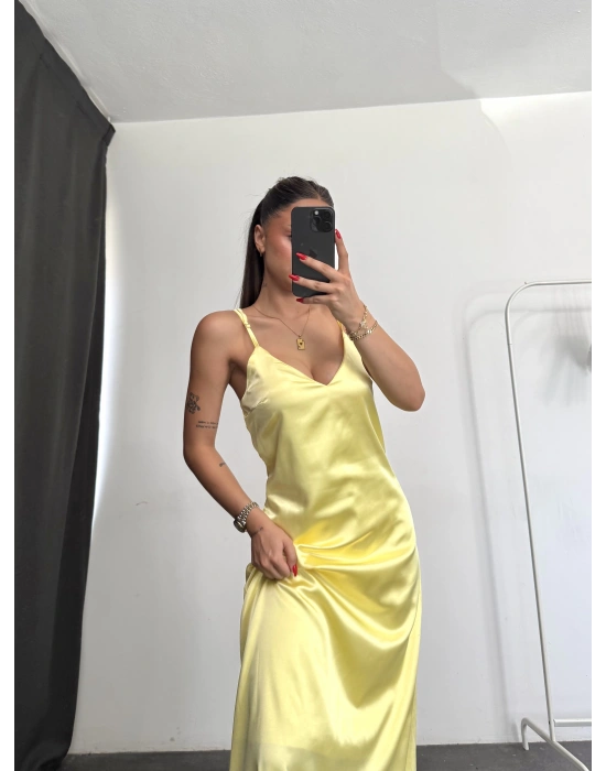 Maxi Saten Elbise - Sarı