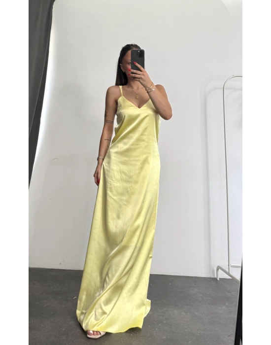 Maxi Saten Elbise - Sarı