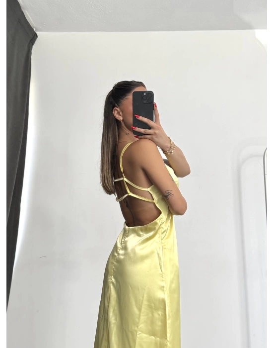 Maxi Saten Elbise - Sarı