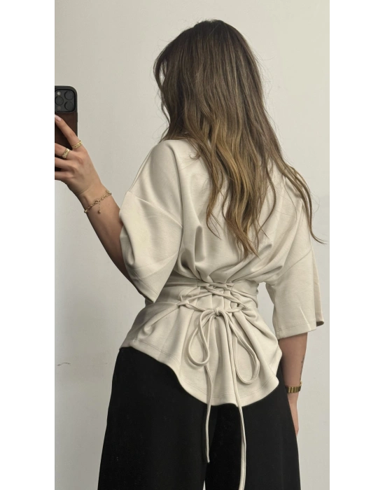Maya Sırt Detay Modal Bluz - Bej