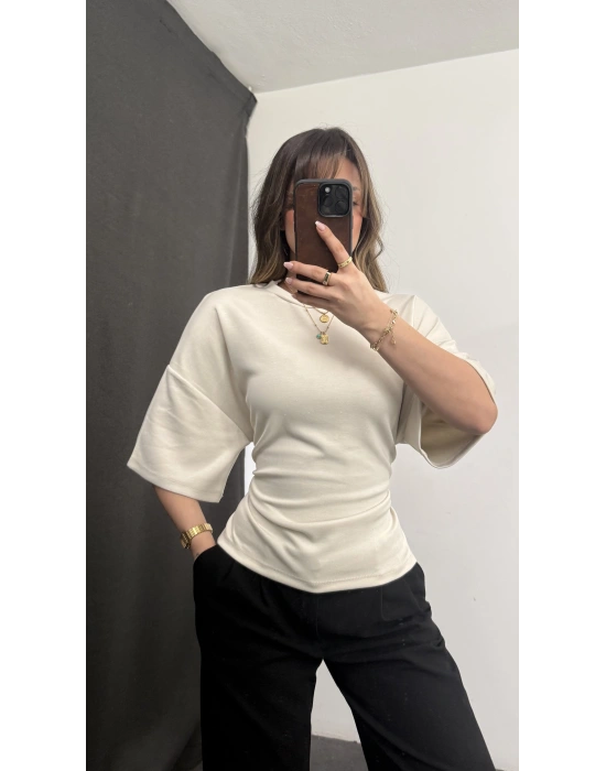 Maya Sırt Detay Modal Bluz - Bej