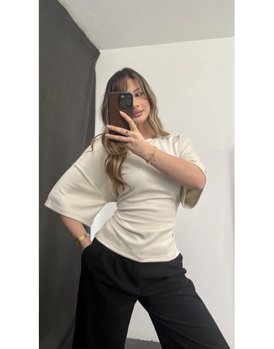 Maya Sırt Detay Modal Bluz - Bej