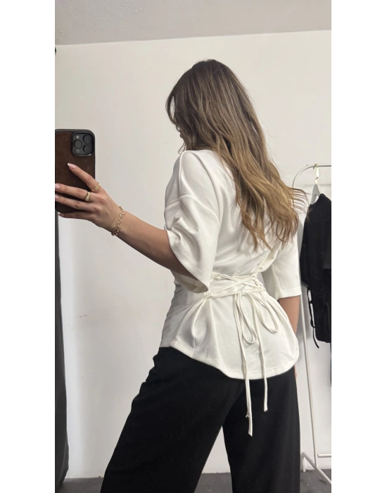 Maya Sırt Detay Modal Bluz - Beyaz
