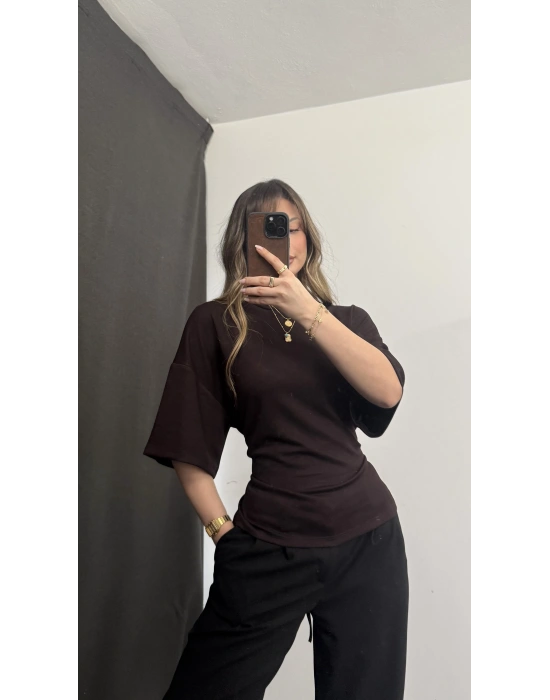 Maya Sırt Detay Modal Bluz - Kahve