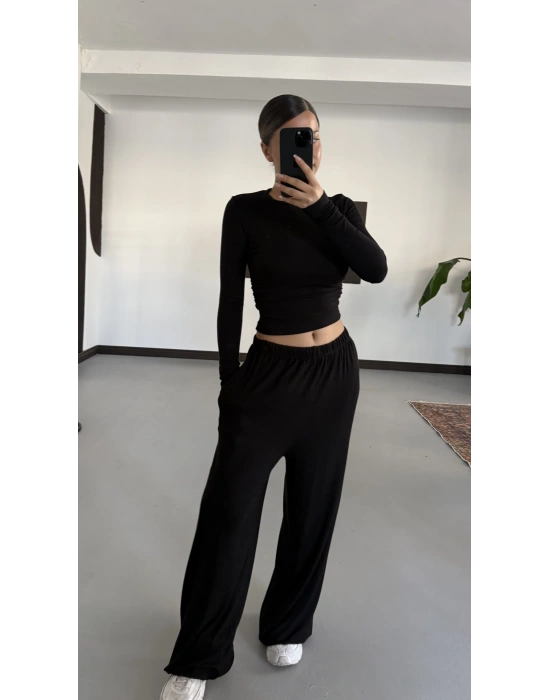 Mayte Yanı Büzgülü Takım - Siyah