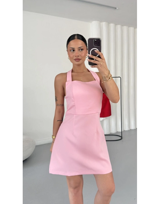 Melinda Sırt Dekolte Elbise - Pembe