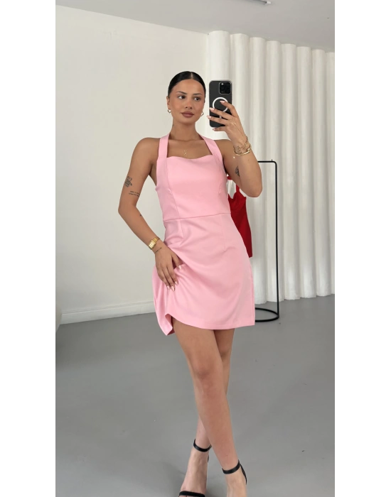 Melinda Sırt Dekolte Elbise - Pembe