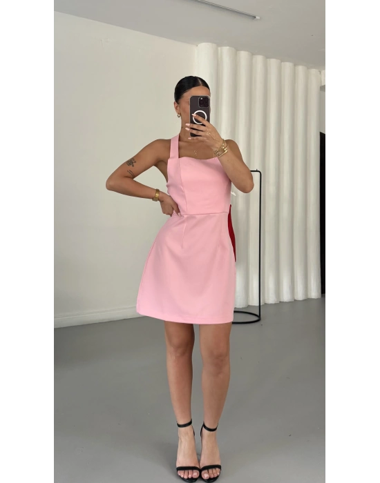 Melinda Sırt Dekolte Elbise - Pembe