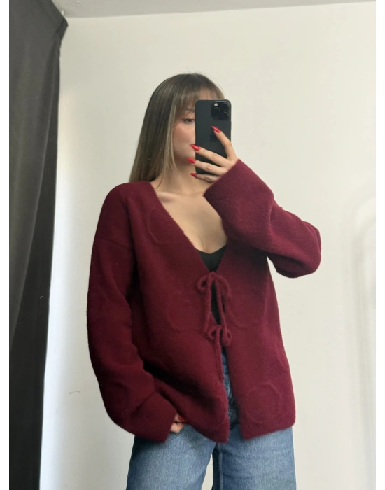 Melita Bağcıklı Hırka - Bordo