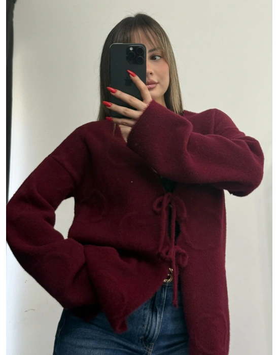 Melita Bağcıklı Hırka - Bordo