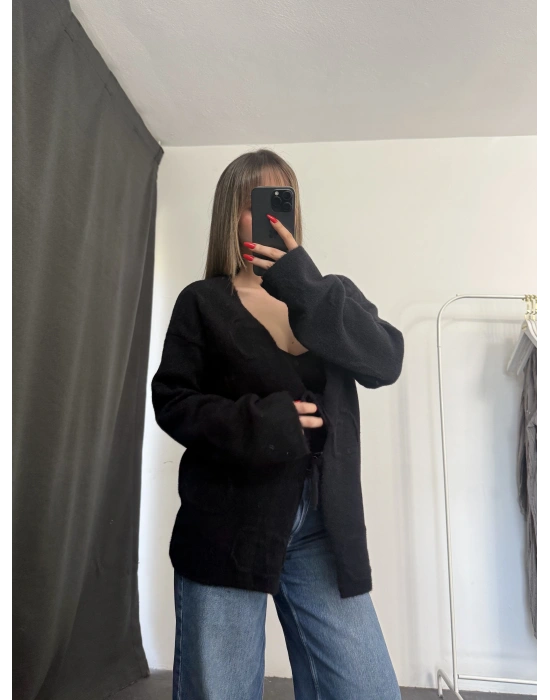 Melita Bağcıklı Hırka - Siyah