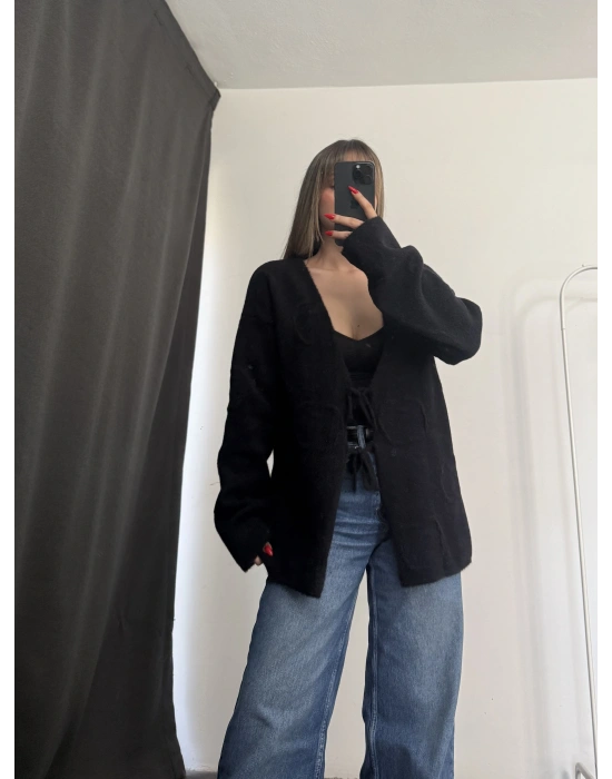 Melita Bağcıklı Hırka - Siyah