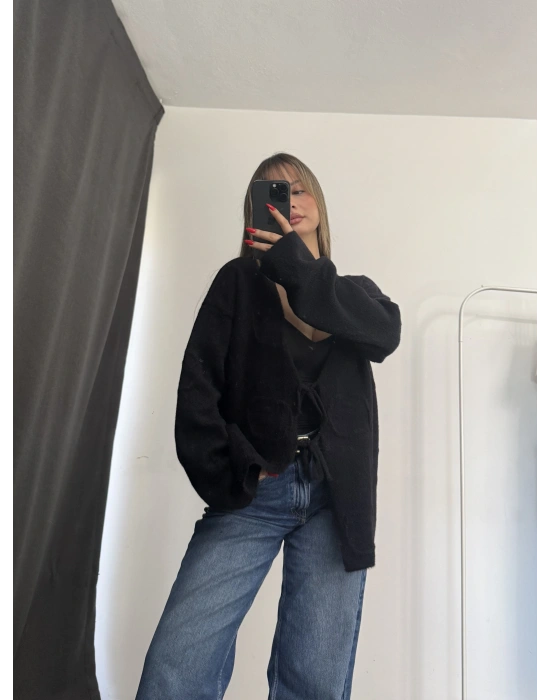 Melita Bağcıklı Hırka - Siyah