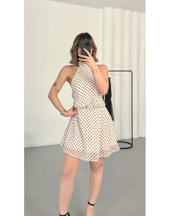 Melody Puantiyeli Elbise - Bej