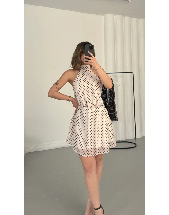 Melody Puantiyeli Elbise - Bej