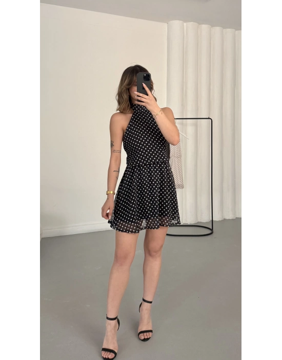 Melody Puantiyeli Elbise - Siyah