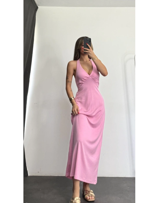 Merla Sırt Dekolte Elbise - Pembe