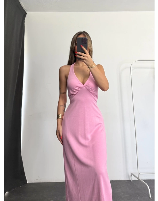 Merla Sırt Dekolte Elbise - Pembe