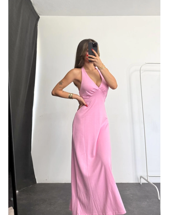 Merla Sırt Dekolte Elbise - Pembe