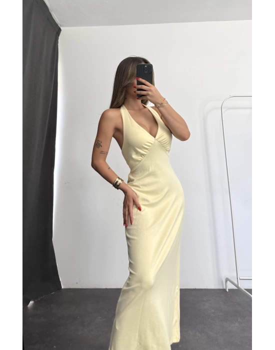 Merla Sırt Dekolte Elbise - Sarı
