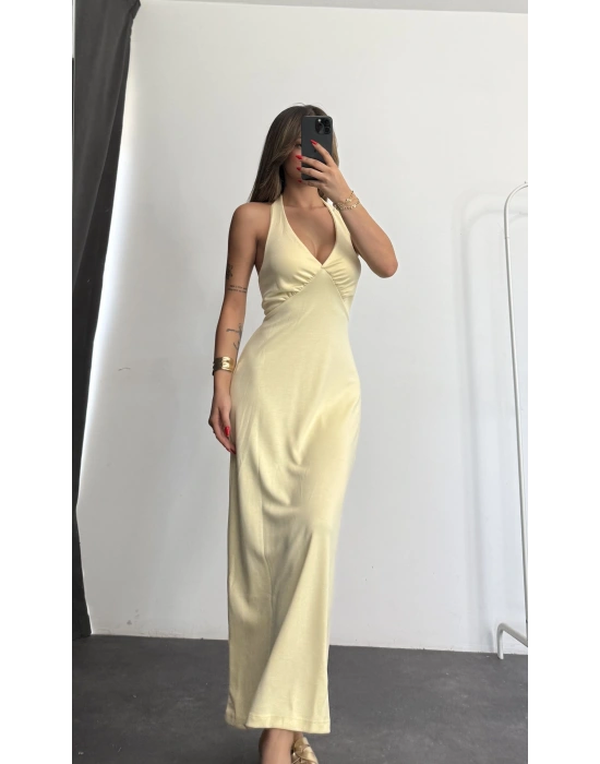 Merla Sırt Dekolte Elbise - Sarı