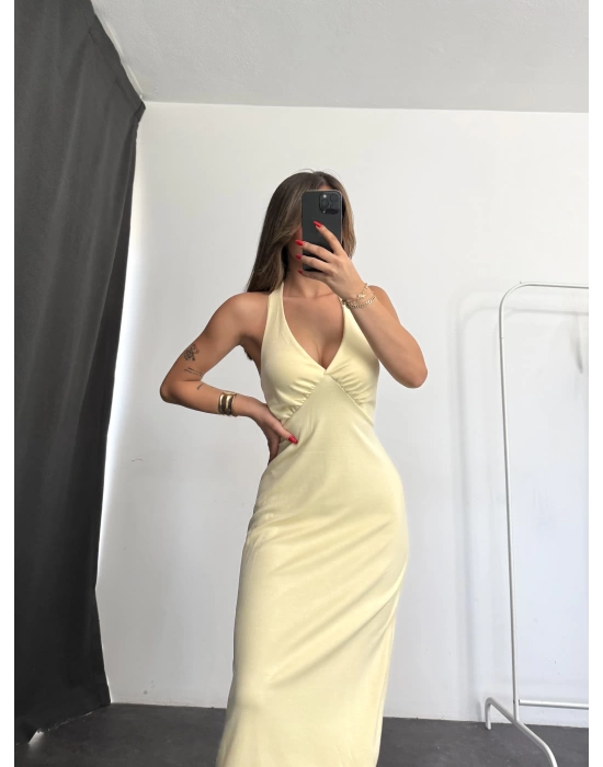 Merla Sırt Dekolte Elbise - Sarı